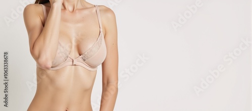 Highlight a beige-colored bra against a pristine white background