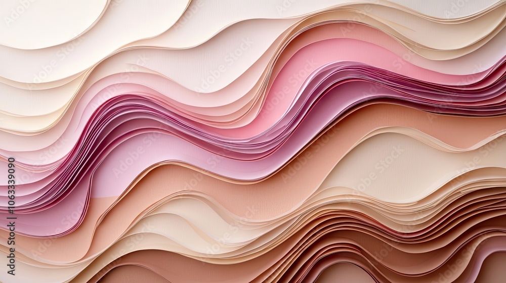 Abstract background with multilayer paper design in shades of pink, brown, and cream, creating a visually appealing composition perfect for any project, with ample copy space.