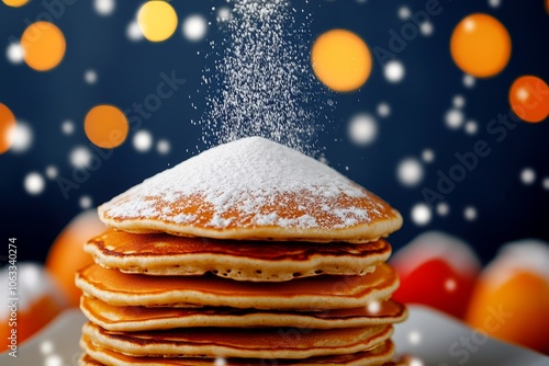 Wallpaper Mural Sprinkling powdered sugar on top of a fresh stack of pancakes, creating a snowy, sweet dusting for a morning treat Torontodigital.ca