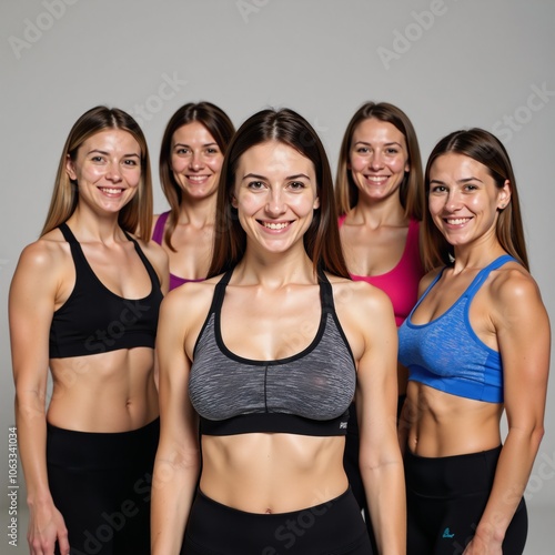 A group photo of smiling women dressed in sport bras