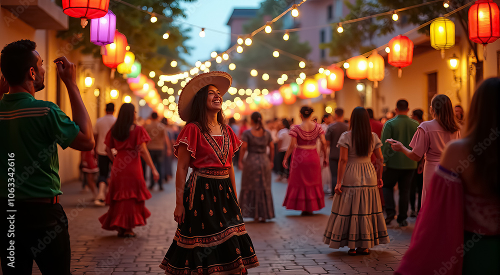 A group of people are dancing in the street A group of people are dancing in the street