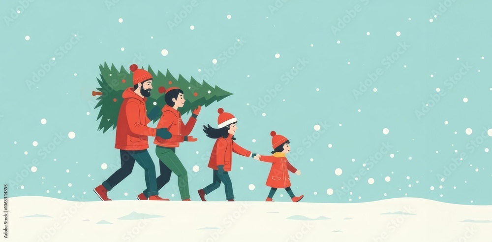 Naklejka premium Joyful family moments during Christmas. Children and parents alike are filled with joy as they bring home their holiday tree.