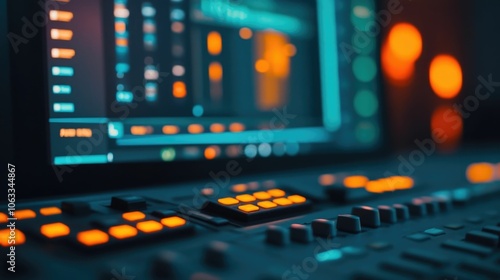 Close up view of a computer screen streaming a digital worship service with multimedia graphics and visuals playing alongside the live sermon broadcast