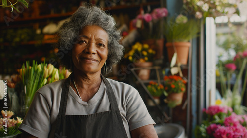 Confident multi-ethnic woman in her flower shop.