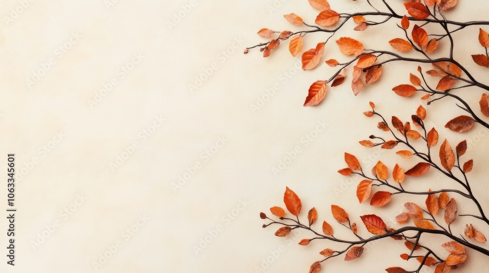 Minimalist November Design with Soft Autumn Tones and Fallen Leaves on Bare Branches in Deep Depth of Field Minimalist November Design with Soft Autumn Tones and Fallen Leaves on Bare Branches in Deep Depth of Field