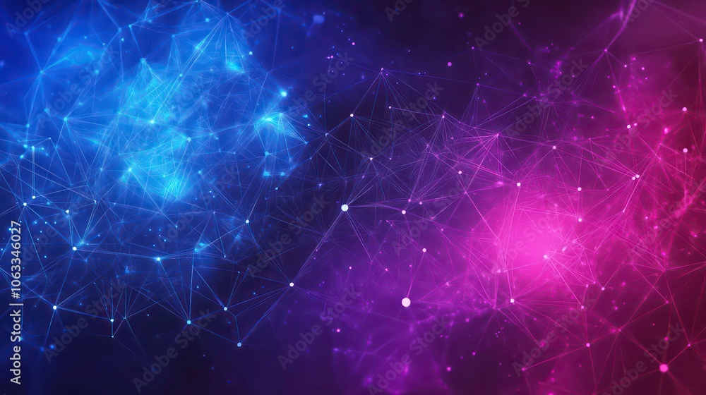 The background features a purple and blue abstract pattern, glowing geometric shapes connected by lines, a network or stock theme, and an interconnected complex pattern with triangles and dots The background features a purple and blue abstract pattern, glowing geometric shapes connected by lines, a network or stock theme, and an interconnected complex pattern with triangles and dots