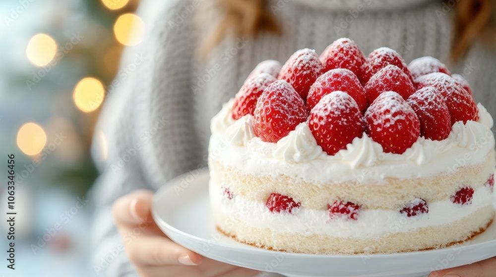Strawberry shortcake topped with fresh strawberries and powdered sugar, AI Strawberry shortcake topped with fresh strawberries and powdered sugar, AI