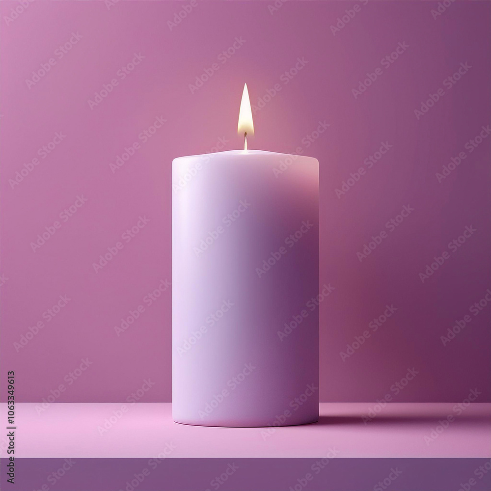 Serene Purple Candle with a Single Flame on a Minimalist Background Serene Purple Candle with a Single Flame on a Minimalist Background