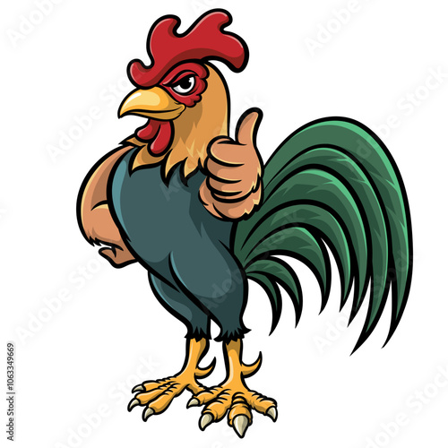 a rooster standing while thumbs up