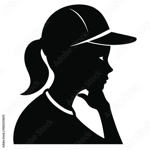 a black silhouette of a woman's head and neck. The woman appears to be in profile, (8)