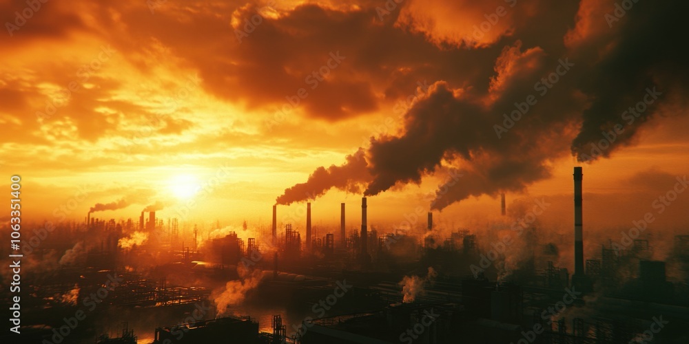 Fototapeta premium Urban landscape with thick smoke clouds