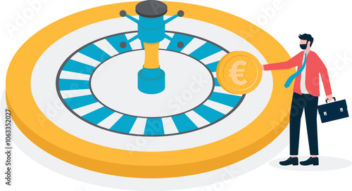 Business people with Financial Wheel of Fortune

