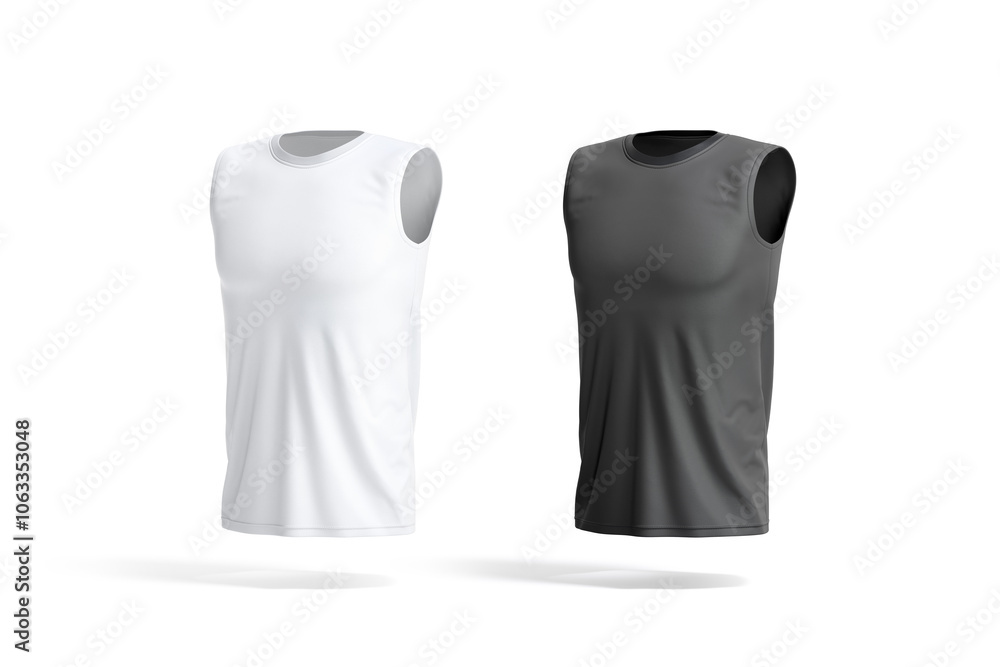 Blank black and white sleeveless shirt mockup, side view Blank black and white sleeveless shirt mockup, side view