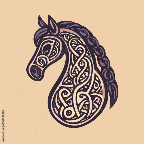 Cute Celtic Horse Symbol with Detailed Interwoven Design