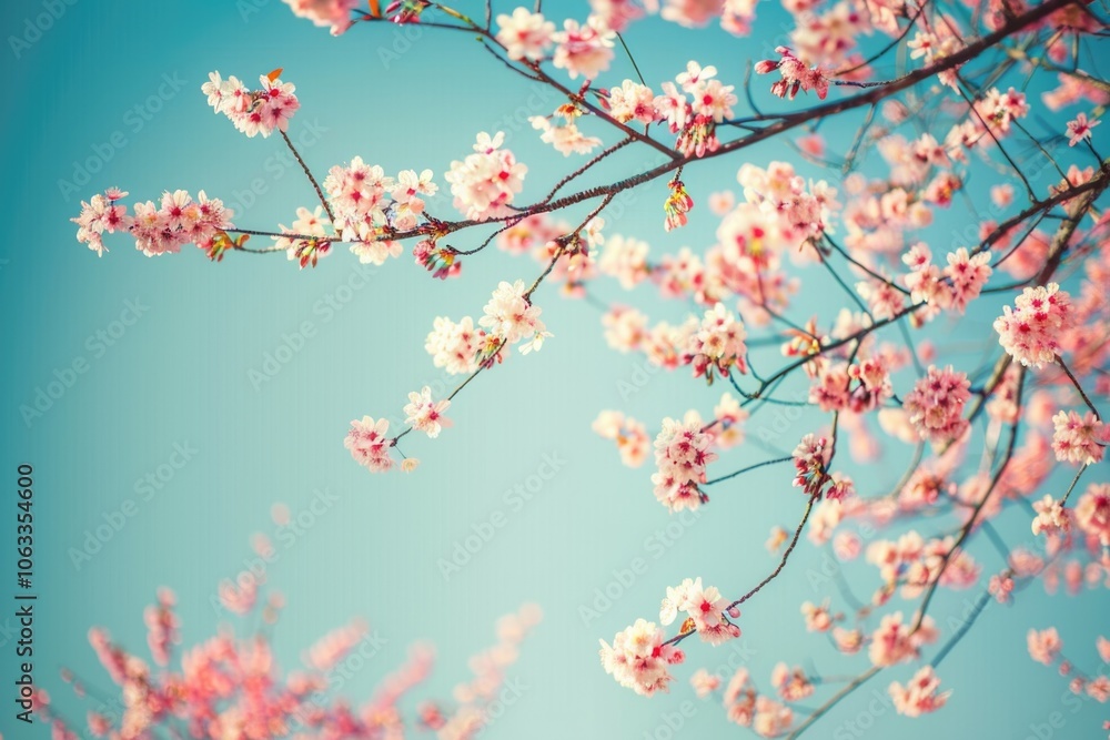 A detailed shot of a tree branch featuring bright pink flowers, ideal for use in garden or nature-themed designs A detailed shot of a tree branch featuring bright pink flowers, ideal for use in garden or nature-themed designs