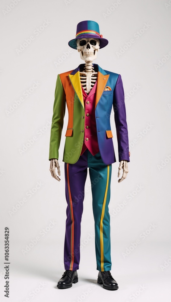 A solo LGBTQI-themed Halloween illustration featuring a smiling gay skeleton holding an LGBTQI flag A solo LGBTQI-themed Halloween illustration featuring a smiling gay skeleton holding an LGBTQI flag