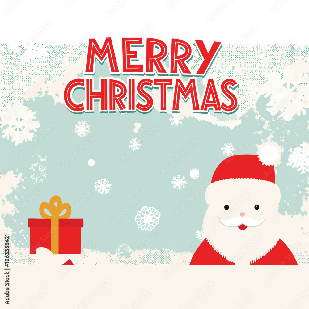 a Christmas greeting card with a cartoon illustration of Santa Claus in the center a Christmas greeting card with a cartoon illustration of Santa Claus in the center