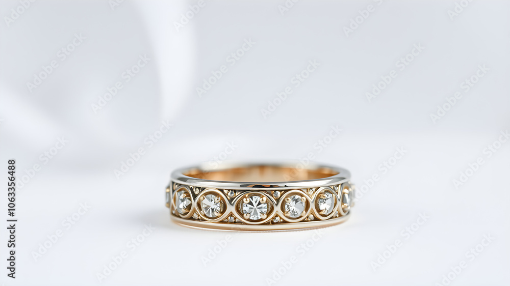A gold and diamond ring with a diamond band A gold and diamond ring with a diamond band