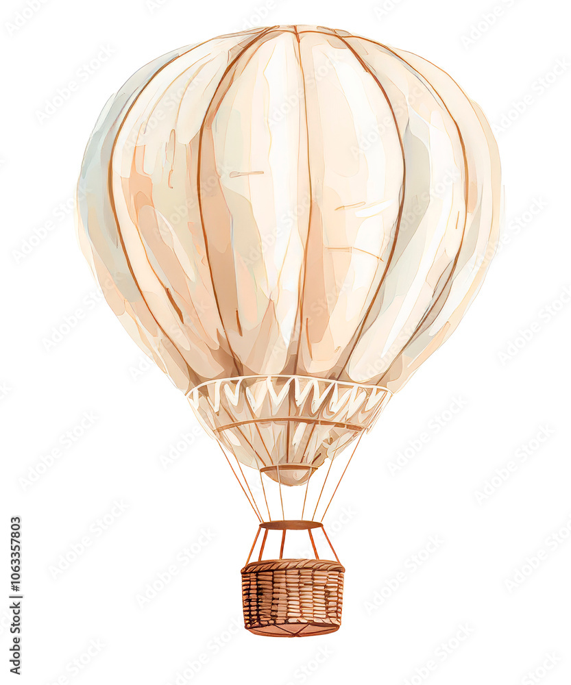 Obraz premium Watercolor illustration of a large balloon with a basket. Children's balloon print, for printing stickers, posters.