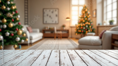 Rustic wooden background with a warm, festive glow and soft bokeh lights, creating a cozy holiday atmosphere. Ideal for seasonal displays, decorations, or as a backdrop for Christmas presentations
