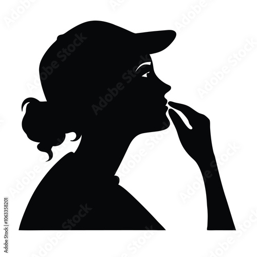 a woman are very tension mode and holding hand her nose vector silhouette