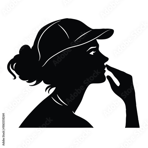 a woman are very tension mode and holding hand her nose vector silhouette