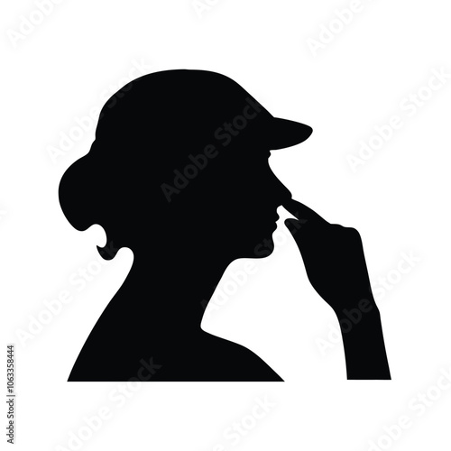 a woman are very tension mode and holding hand her nose vector silhouette