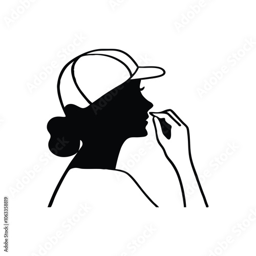 a woman are very tension mode and holding hand her nose vector silhouette