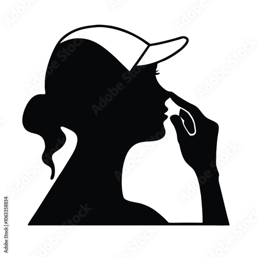 a woman are very tension mode and holding hand her nose vector silhouette