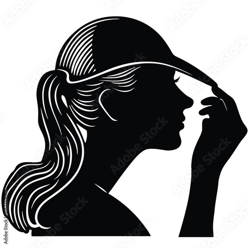 a woman are very tension mode and holding hand her nose vector silhouette