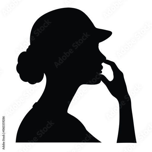 a woman are very tension mode and holding hand her nose vector silhouette