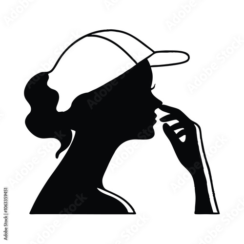 a woman are very tension mode and holding hand her nose vector silhouette