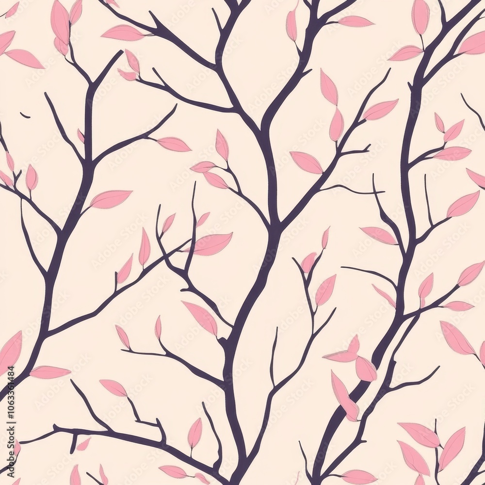 Minimalistic tree branches with berries in soft pink tones on a beige background. Minimalistic tree branches with berries in soft pink tones on a beige background.