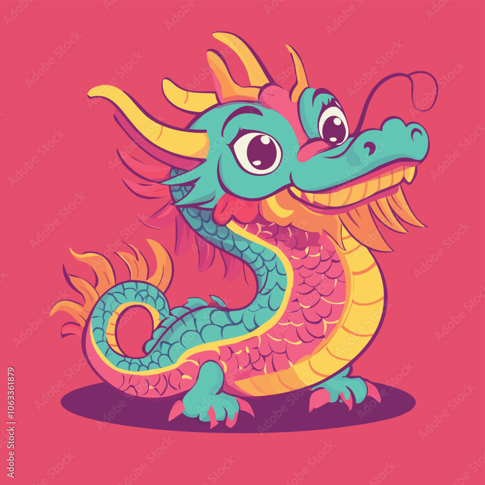 Fototapeta premium Cute Chinese Dragon Symbol with Flowing Detailed Features