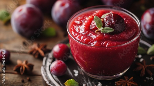 Wallpaper Mural Fresh Plum Sauce with Spices, Aromatic and Sweet, Served in a Glass Bowl Torontodigital.ca