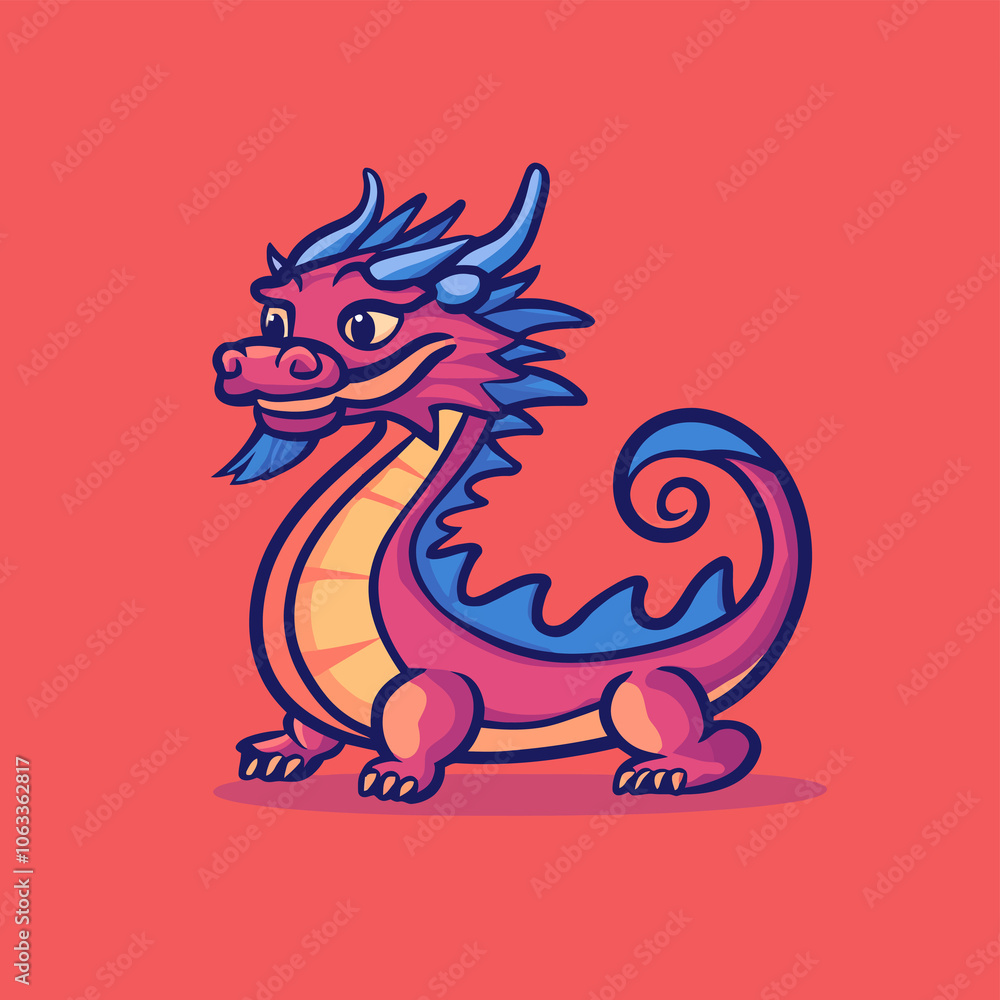 Cute Chinese Dragon Symbol with Flowing Detailed Features Cute Chinese Dragon Symbol with Flowing Detailed Features