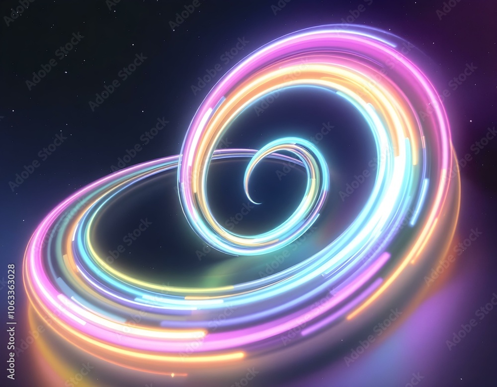 Naklejka premium Retro Neon Swirls: Mesmerizing Pastel Light Trails in Synthwave Style