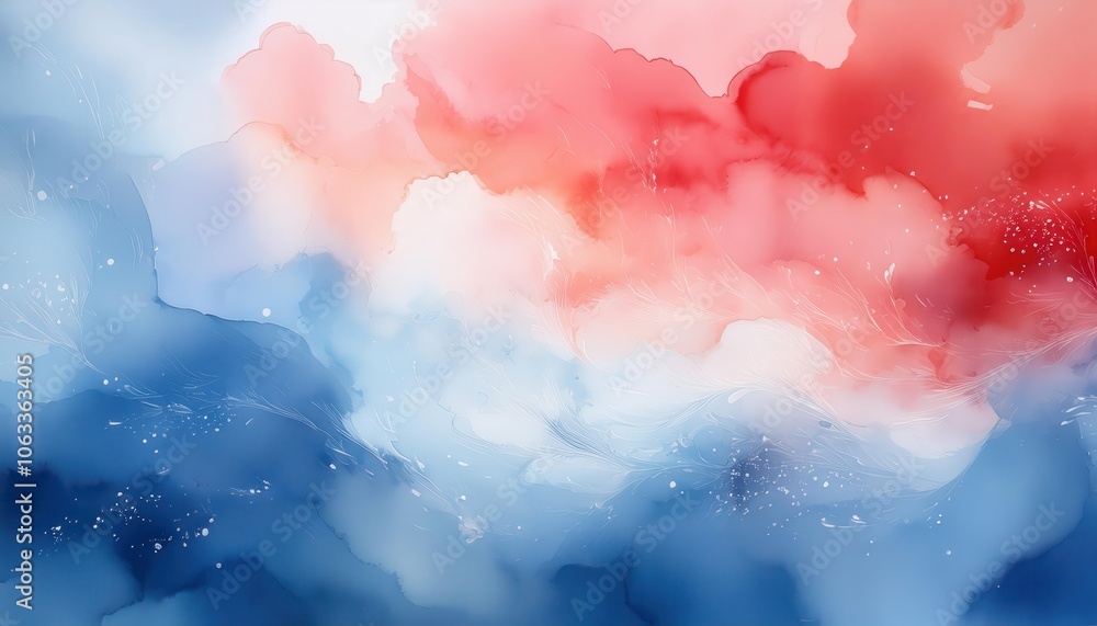 Fototapeta premium Abstract Fluid Ink Art in Red, White, and Blue Hues. Symbolic American Flag Colors Representing Freedom, Unity, and Patriotism in Flowing Watercolor Texture for Background Use