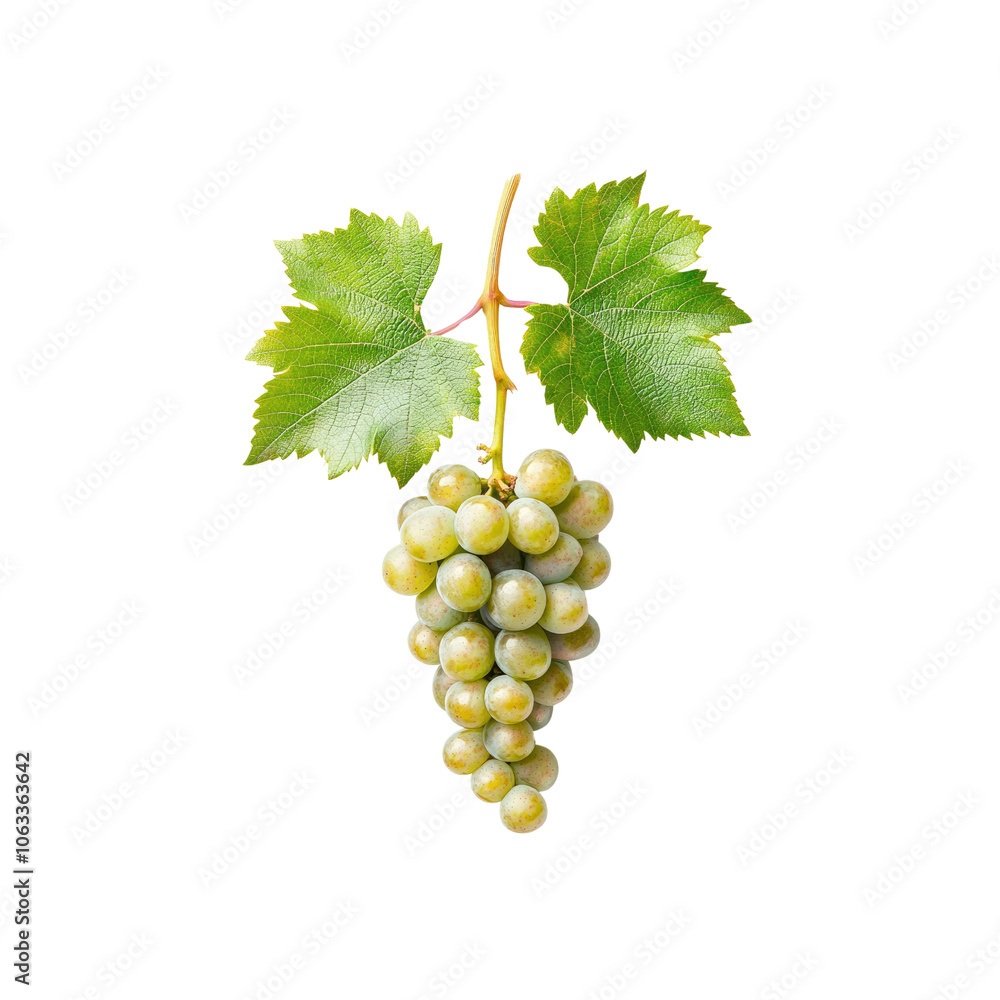 Fresh Green Grapes with Leaves Isolated on White Background Fresh Green Grapes with Leaves Isolated on White Background