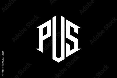 This is a white hexagon-shaped PUS letter logo vector design suitable for logo designs for warehouse companies, travel agents, counters, clothing, distros and others