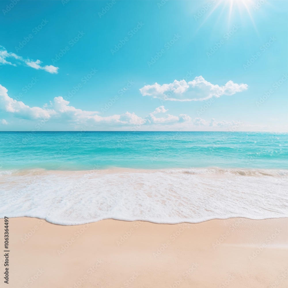 A serene beach scene with soft waves, golden sand, and a vibrant blue sky, perfect for relaxation and vacation themes. A serene beach scene with soft waves, golden sand, and a vibrant blue sky, perfect for relaxation and vacation themes.