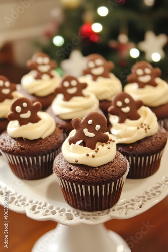 Festive gingerbread cupcakes with frosting for christmas celebration display