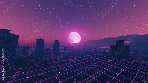 Nighttime Cityscape with a Retro Futuristic Aesthetic