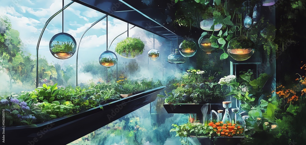 Obraz premium A bustling marketplace filled with colorful lights and fresh produce.