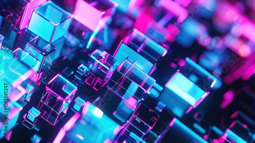 Abstract Neon Blue and Pink Geometric Shapes