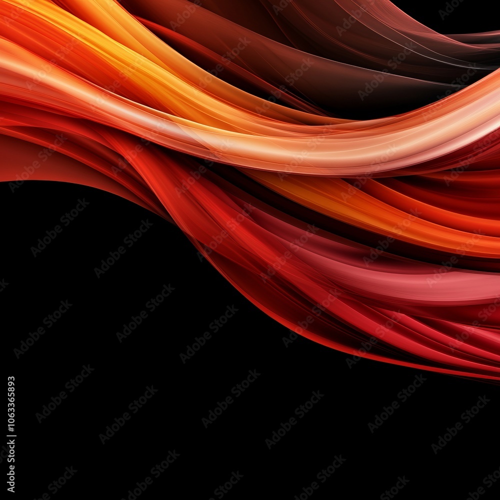 Abstract flowing waves in warm colors on a black background. Abstract flowing waves in warm colors on a black background.