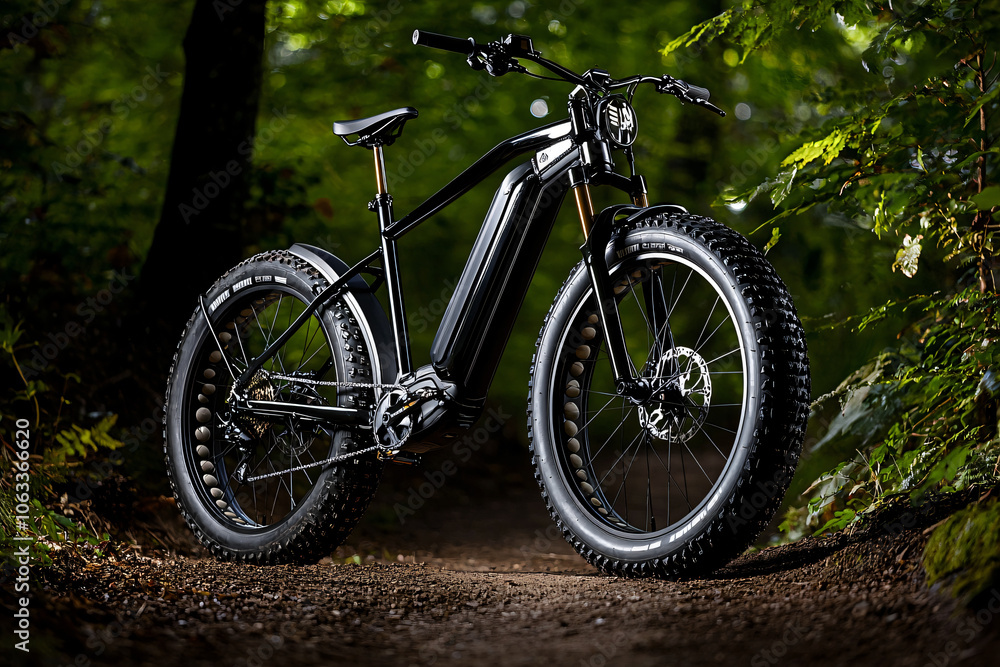 an adventure bike with wide tires on wilderness trail an adventure bike with wide tires on wilderness trail
