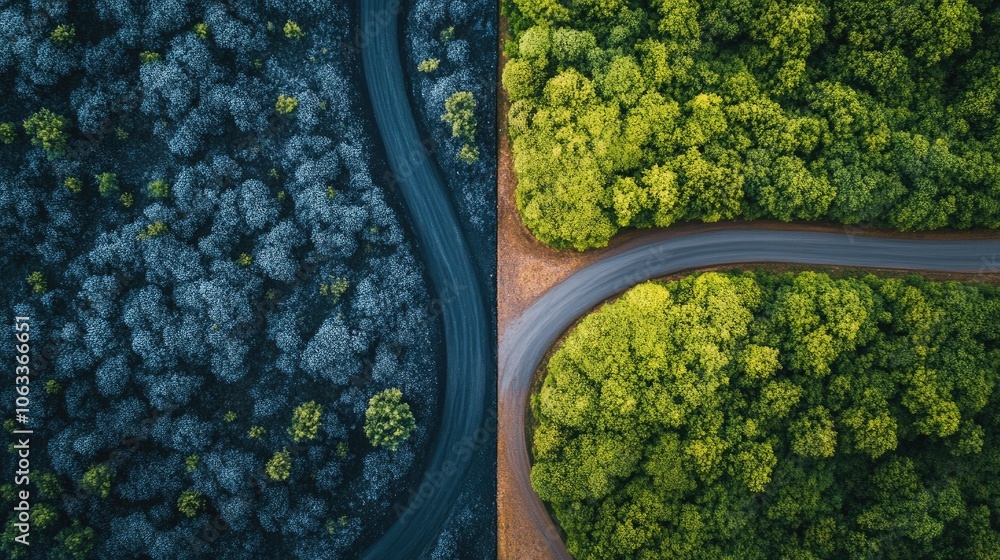 Aerial View of Forests in Two Distinct Seasons Aerial View of Forests in Two Distinct Seasons
