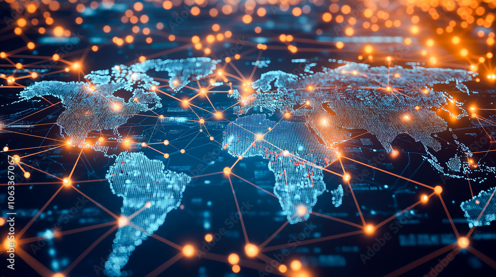 Global Digital Map with Network Connections Global Digital Map with Network Connections