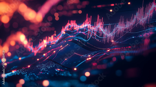 Dynamic Financial Data Chart in Neon Lighting